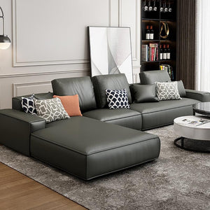 Nevaeh Three Seater Corner Sofa – Modern Leathaire L-Shaped Sofa with High-Density Foam Cushions, 3-Seater Living Room Sofa (Blue, Brown, Grey, Black) - Sleek Furniture