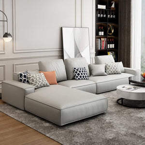 Nevaeh Three Seater Corner Sofa – Modern Leathaire L-Shaped Sofa with High-Density Foam Cushions, 3-Seater Living Room Sofa (Blue, Brown, Grey, Black) - Sleek Furniture