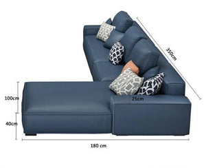 Nevaeh Three Seater Corner Sofa – Modern Leathaire L-Shaped Sofa with High-Density Foam Cushions, 3-Seater Living Room Sofa (Blue, Brown, Grey, Black) - Sleek Furniture