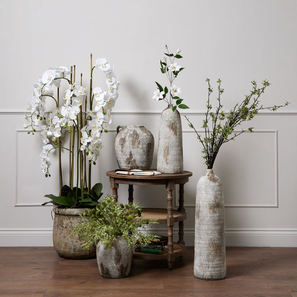 Large White Orchid in Antique Stone Pot – 5ft Tall Realistic Artificial Plant | 22641 - My Store