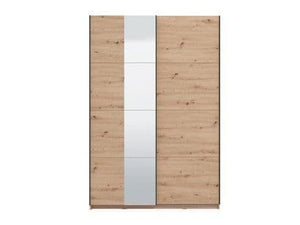 Noah Oak Effect Sliding Wardrobe with Mirror 145.5cm – Modern 2 Door Bedroom Storage Closet - My Store