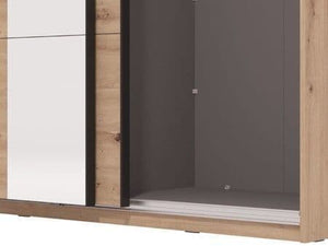 Noah Oak Effect Sliding Wardrobe with Mirror 145.5cm – Modern 2 Door Bedroom Storage Closet - My Store
