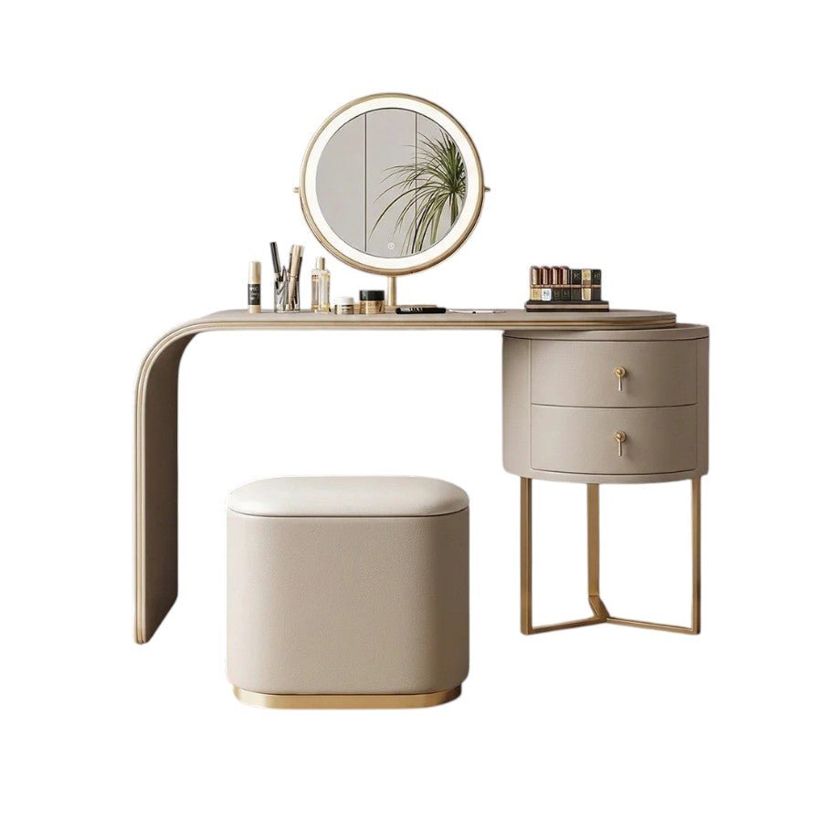 Noorali Modern Dressing Table with Mirror and Stool | Contemporary Vanity Desk with Storage | MDF & Painted Steel Frame | Multiple Color Options - Sleek Furniture