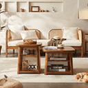 Nordic Square Coffee Table Set – Modern Rattan & Wood Nesting Tables for Living Room, Contemporary Side Table Set with Natural Finish - Sleek Furniture