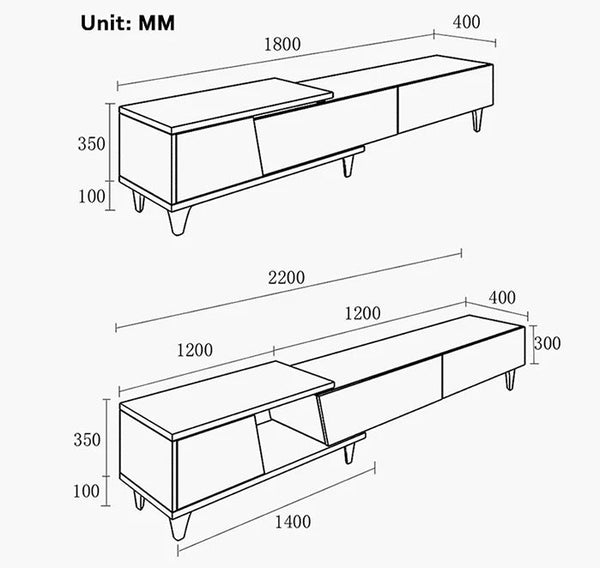 Noric Extendable TV Stand Media Unit with Coffee Table & Side Cabinet, Modern MDF Storage Entertainment Center, Tan Finish - Sleek Furniture