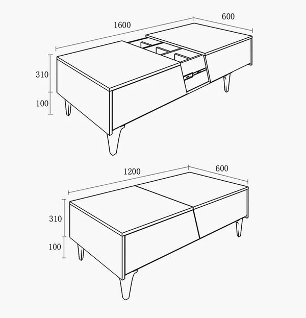Noric Extendable TV Stand Media Unit with Coffee Table & Side Cabinet, Modern MDF Storage Entertainment Center, Tan Finish - Sleek Furniture