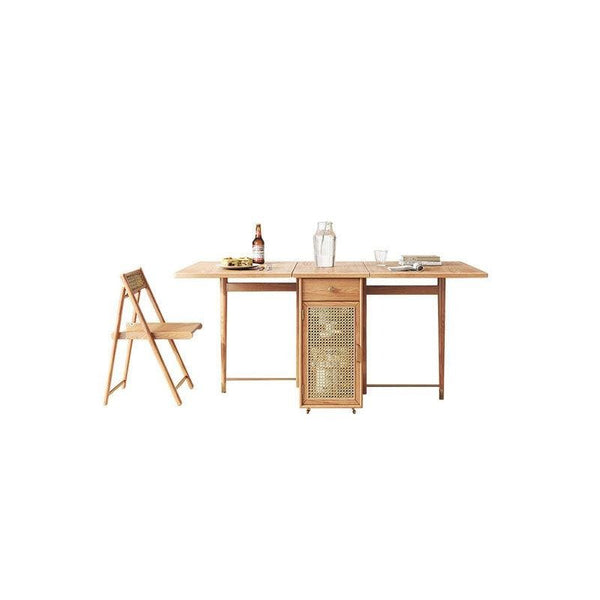 Nydia Foldable Dining Table Set with Storage – Solid Wood Extendable Kitchen Dining Set with Rattan Detail, Space-Saving Folding Dining Table and Chairs for Modern Homes - Sleek Furniture