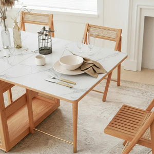 Nydia Foldable Dining Table Set with Storage – Solid Wood Extendable Kitchen Dining Set with Rattan Detail, Space-Saving Folding Dining Table and Chairs for Modern Homes - Sleek Furniture