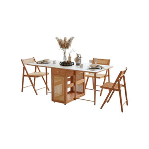 Nydia Foldable Dining Table Set with Storage – Solid Wood Extendable Kitchen Dining Set with Rattan Detail, Space-Saving Folding Dining Table and Chairs for Modern Homes - Sleek Furniture