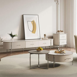 Odelia Contemporary Nesting Coffee Table Set – White Sintered Stone Top, Metal Frame Modern Living Room Tables (Set of 2) - Sleek Furniture