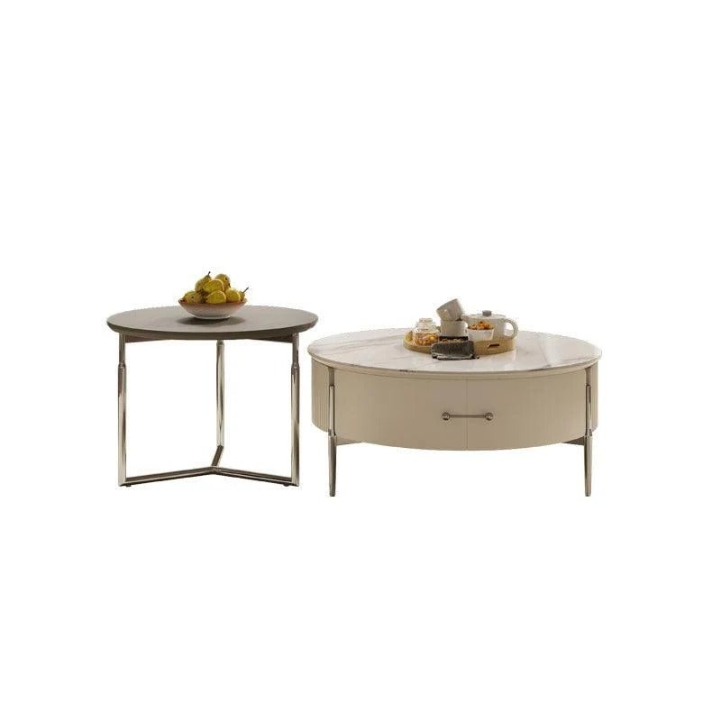 Odelia Contemporary Nesting Coffee Table Set – White Sintered Stone Top, Metal Frame Modern Living Room Tables (Set of 2) - Sleek Furniture