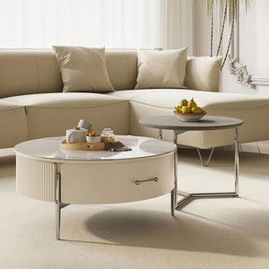 Odelia Contemporary Nesting Coffee Table Set – White Sintered Stone Top, Metal Frame Modern Living Room Tables (Set of 2) - Sleek Furniture