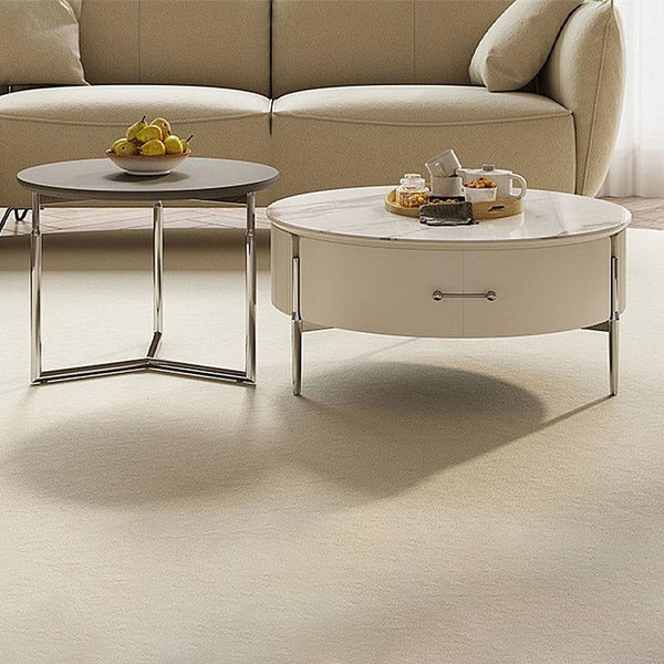 Odelia Contemporary Nesting Coffee Table Set – White Sintered Stone Top, Metal Frame Modern Living Room Tables (Set of 2) - Sleek Furniture