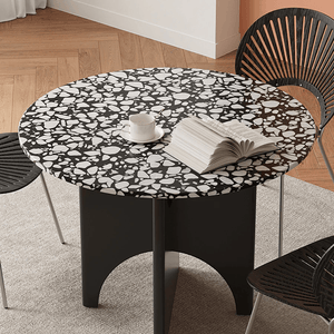 Oighrig Terrazzo Round Dining Table, Modern Small Round Dining Table, 4 Seater Terrazzo Dining Table for Contemporary Homes - Sleek Furniture