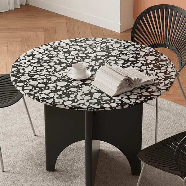 Oighrig Terrazzo Round Dining Table, Modern Small Round Dining Table, 4 Seater Terrazzo Dining Table for Contemporary Homes - Sleek Furniture