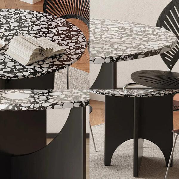 Oighrig Terrazzo Round Dining Table, Modern Small Round Dining Table, 4 Seater Terrazzo Dining Table for Contemporary Homes - Sleek Furniture