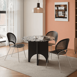 Oighrig Terrazzo Round Dining Table, Modern Small Round Dining Table, 4 Seater Terrazzo Dining Table for Contemporary Homes - Sleek Furniture