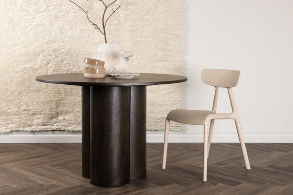 Olivia Mocca Round Dining Table | Scandinavian MDF with Cylindrical Legs