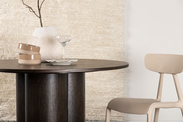 Olivia Mocca Round Dining Table | Scandinavian MDF with Cylindrical Legs