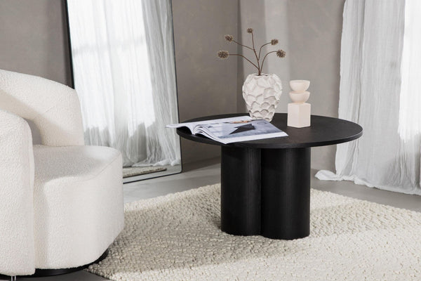 Olivia Coffee Table in Black Veneer | Modern Cylindrical MDF Table with Round Top