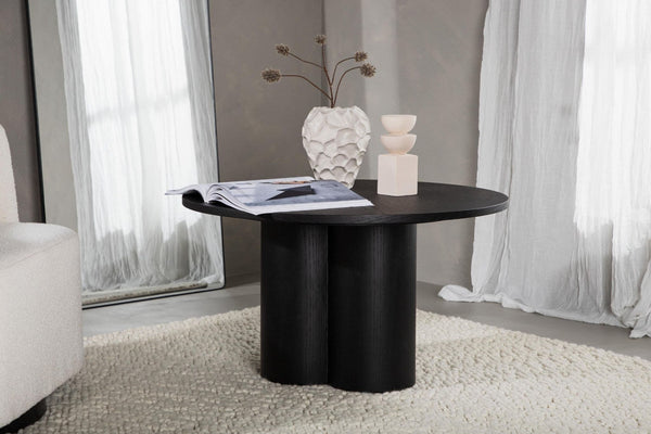 Olivia Coffee Table in Black Veneer | Modern Cylindrical MDF Table with Round Top