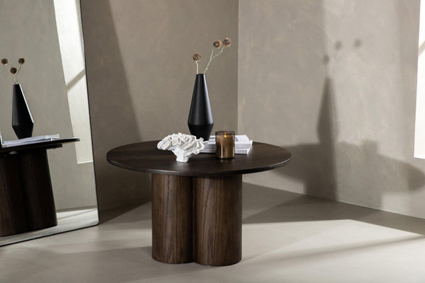 Olivia Coffee Table in Mocca Veneer | Modern Cylindrical MDF Table with Round Top