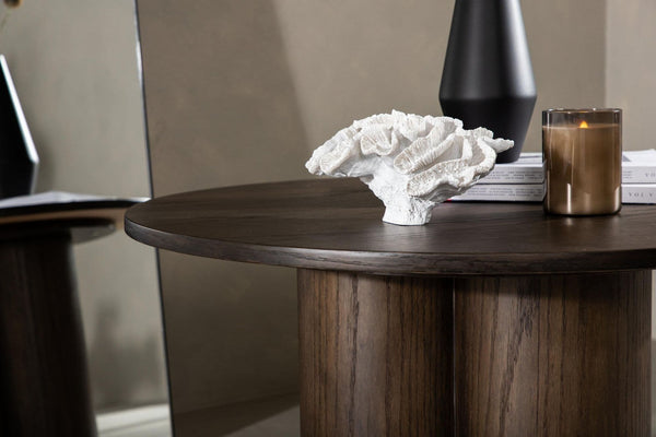 Olivia Coffee Table in Mocca Veneer | Modern Cylindrical MDF Table with Round Top