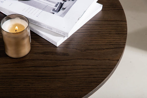 Olivia Coffee Table in Mocca Veneer | Modern Cylindrical MDF Table with Round Top