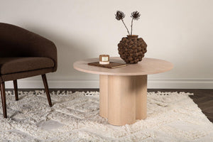 Olivia Sofa Table White Wash Veneer – Modern Round Coffee Table with Cylindrical Base | MDF & Veneer | 45 cm Height | by Mmilo