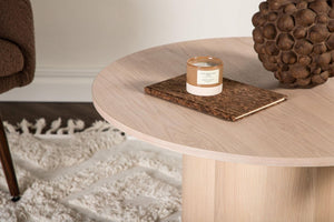 Olivia Sofa Table White Wash Veneer – Modern Round Coffee Table with Cylindrical Base | MDF & Veneer | 45 cm Height | by Mmilo