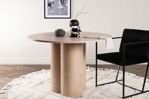 Olivia Whitewash Round Dining Table | Scandinavian Design, White Plastered MDF, 3-Leg Center Base