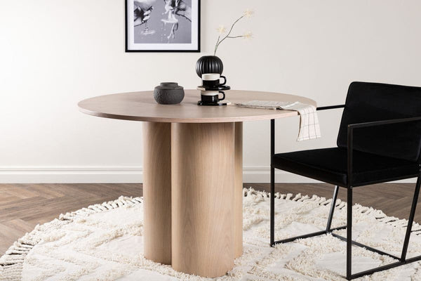 Olivia Whitewash Round Dining Table | Scandinavian Design, White Plastered MDF, 3-Leg Center Base