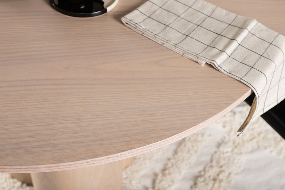 Olivia Whitewash Round Dining Table | Scandinavian Design, White Plastered MDF, 3-Leg Center Base