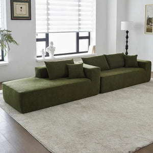 Ortega Modular Sofa Bed, 3 Seater Corner Sofa Bed with Storage, Boucle Upholstered Pull Out Sofa Bed, Convertible L Shaped Sleeper Sofa for Living Room, Green - Sleek Furniture