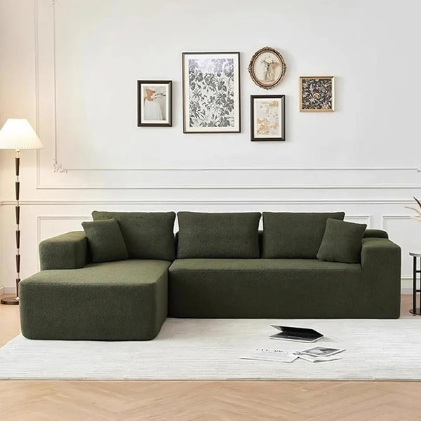 Ortega Modular Sofa Bed, 3 Seater Corner Sofa Bed with Storage, Boucle Upholstered Pull Out Sofa Bed, Convertible L Shaped Sleeper Sofa for Living Room, Green - Sleek Furniture