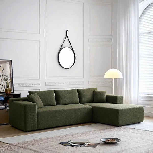 Ortega Modular Sofa Bed, 3 Seater Corner Sofa Bed with Storage, Boucle Upholstered Pull Out Sofa Bed, Convertible L Shaped Sleeper Sofa for Living Room, Green - Sleek Furniture