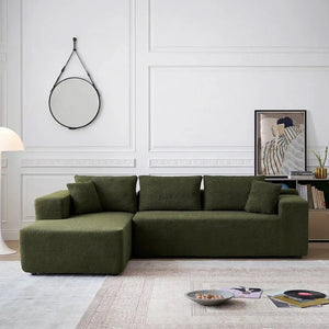 Ortega Modular Sofa Bed, 3 Seater Corner Sofa Bed with Storage, Boucle Upholstered Pull Out Sofa Bed, Convertible L Shaped Sleeper Sofa for Living Room, Green - Sleek Furniture