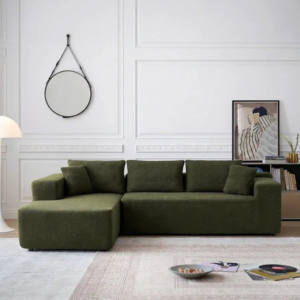 Ortega Modular Sofa Bed, 3 Seater Corner Sofa Bed with Storage, Boucle Upholstered Pull Out Sofa Bed, Convertible L Shaped Sleeper Sofa for Living Room, Green - Sleek Furniture