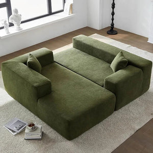 Ortega Modular Sofa Bed, 3 Seater Corner Sofa Bed with Storage, Boucle Upholstered Pull Out Sofa Bed, Convertible L Shaped Sleeper Sofa for Living Room, Green - Sleek Furniture