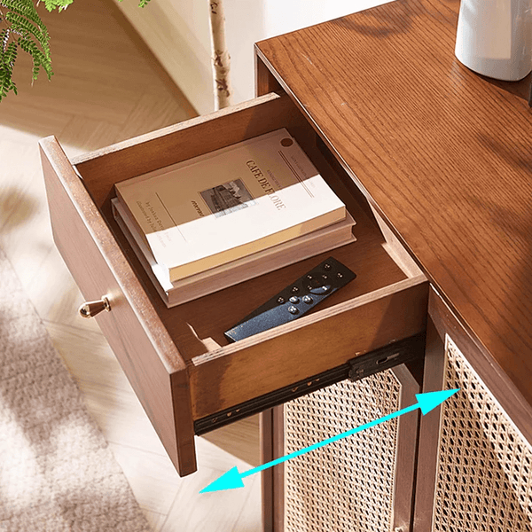 Otti Rattan Shoe Storage Console Table – Solid Wood Entryway Cabinet with Rattan Design, Modern Hallway Storage Unit – Cherrywood Finish - Sleek Furniture