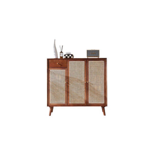 Otti Rattan Shoe Storage Console Table – Solid Wood Entryway Cabinet with Rattan Design, Modern Hallway Storage Unit – Cherrywood Finish - Sleek Furniture