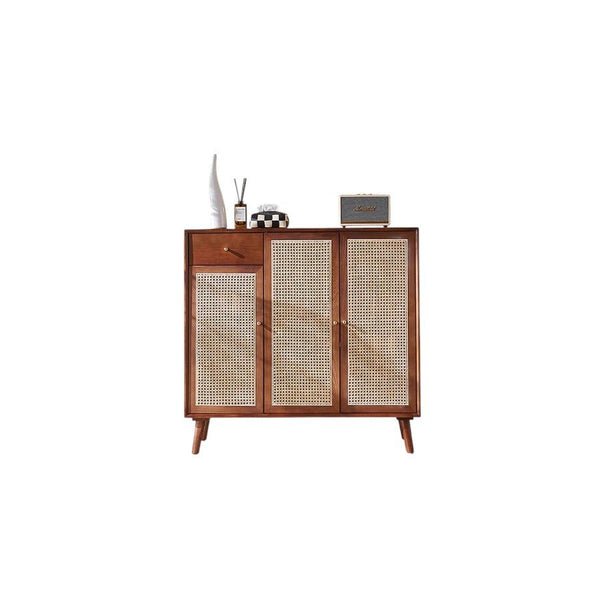 Otti Rattan Shoe Storage Console Table – Solid Wood Entryway Cabinet with Rattan Design, Modern Hallway Storage Unit – Cherrywood Finish - Sleek Furniture