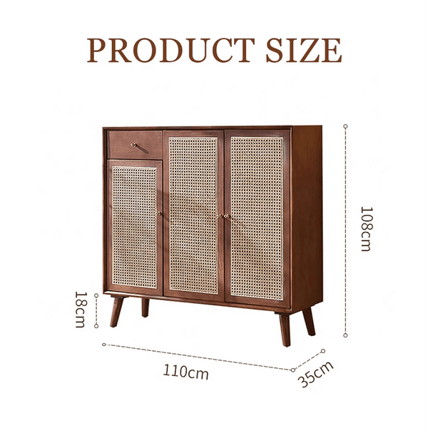 Otti Rattan Shoe Storage Console Table – Solid Wood Entryway Cabinet with Rattan Design, Modern Hallway Storage Unit – Cherrywood Finish - Sleek Furniture