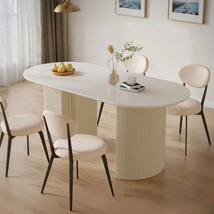 Pacheco Foldable Oval Dining Table – Cream Sintered Stone Top with Wooden Base, Modern Extendable Dining Table for 4–6 Seater Dining Rooms - Sleek Furniture