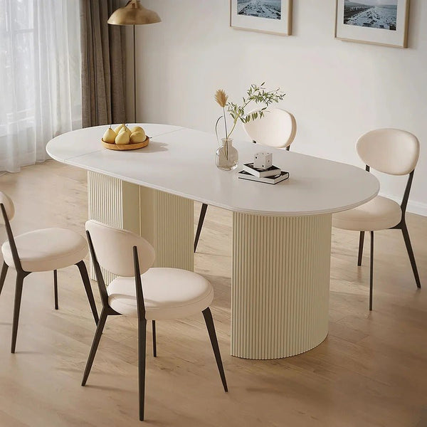 Pacheco Foldable Oval Dining Table – Cream Sintered Stone Top with Wooden Base, Modern Extendable Dining Table for 4–6 Seater Dining Rooms - Sleek Furniture
