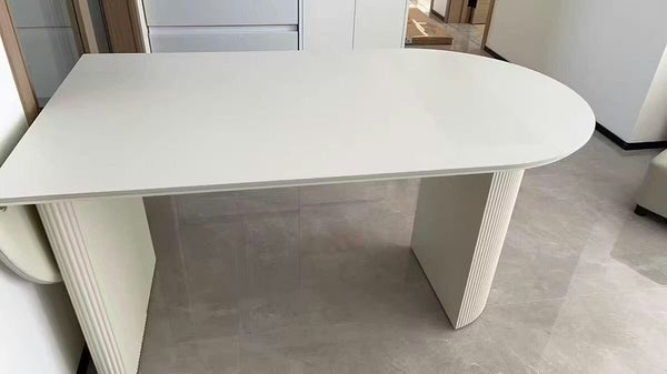 Pacheco Foldable Oval Dining Table – Cream Sintered Stone Top with Wooden Base, Modern Extendable Dining Table for 4–6 Seater Dining Rooms - Sleek Furniture
