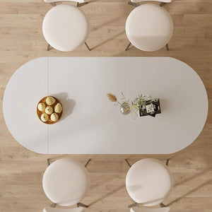 Pacheco Foldable Oval Dining Table – Cream Sintered Stone Top with Wooden Base, Modern Extendable Dining Table for 4–6 Seater Dining Rooms - Sleek Furniture