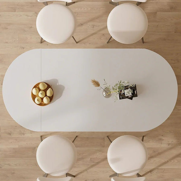 Pacheco Foldable Oval Dining Table – Cream Sintered Stone Top with Wooden Base, Modern Extendable Dining Table for 4–6 Seater Dining Rooms - Sleek Furniture
