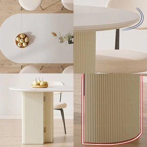 Pacheco Foldable Oval Dining Table – Cream Sintered Stone Top with Wooden Base, Modern Extendable Dining Table for 4–6 Seater Dining Rooms - Sleek Furniture