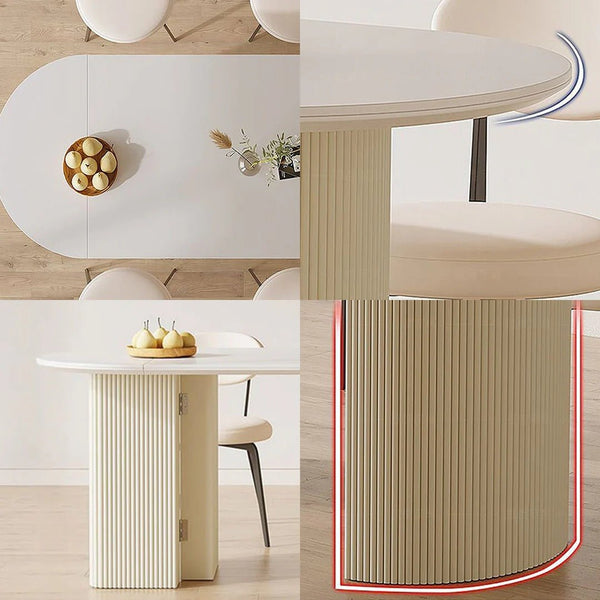 Pacheco Foldable Oval Dining Table – Cream Sintered Stone Top with Wooden Base, Modern Extendable Dining Table for 4–6 Seater Dining Rooms - Sleek Furniture